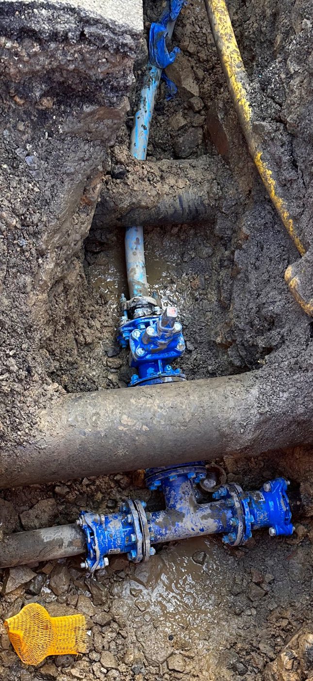 Open-cut excavation trench on a utilities job